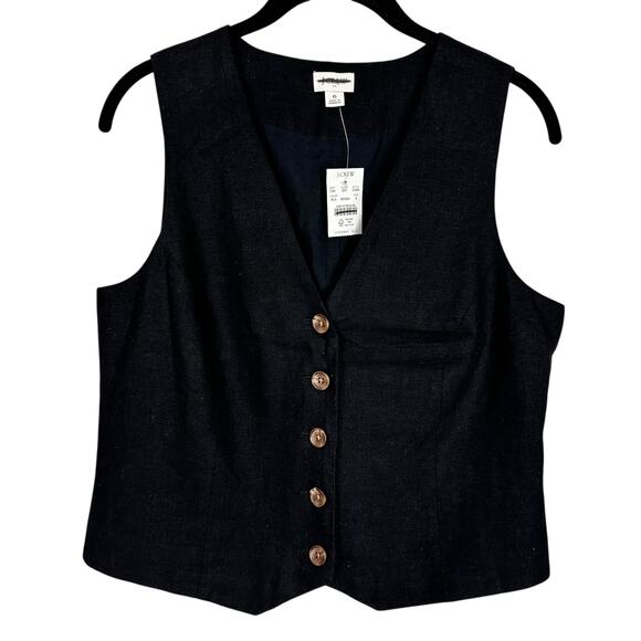 J CREW Button Front Linen Blend Vest Black Size 6 NWT Preppy Academia - Picture 2 of 6